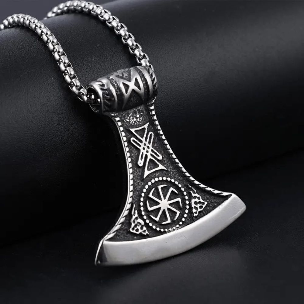 Viking Ax Stainless Steel Pendant Necklace - Picture 2 of 6